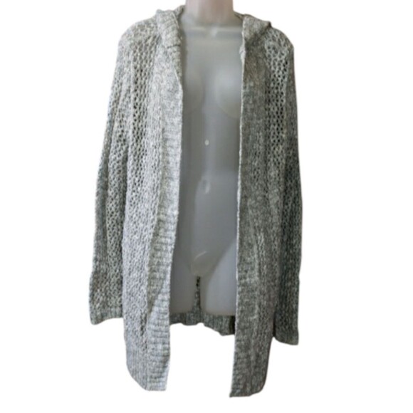 Hollister Vintage Y2K Gray Open Front Open Knit Hooded Cardigan Preppy Sweater L - Picture 14 of 14